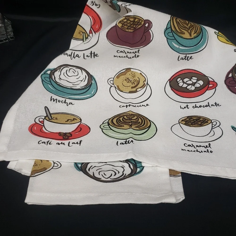 Design Imports NWT 100% Cotton Kitchen Towel Set/2 with Coffee Design